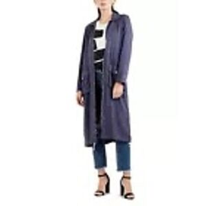 True Religion Womens Navy Full Zip Utility Military Oversized Long Jacket Coat